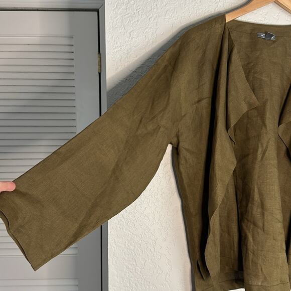 NEW Linen Olive Green Open Jacket Tunic Top Vacation Lagenlook Granola Oversized - Picture 3 of 8